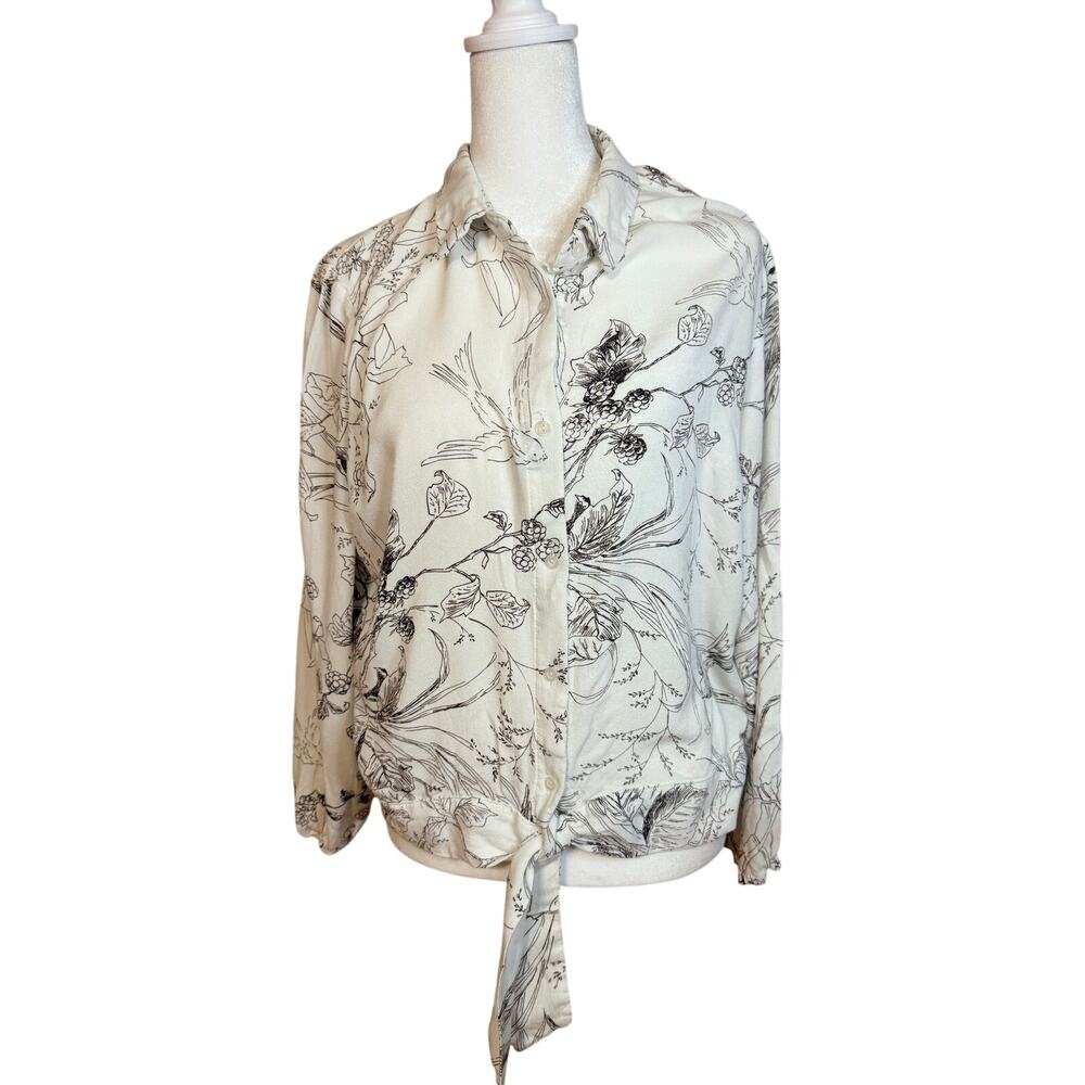 LAUREN CONRAD White & Brown Button Down Long Sleeve Blouse XL FLAW
